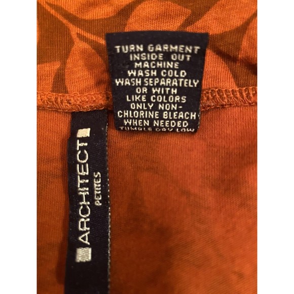 Architect Petites Womens Orange Autumn Leaf Print Pleated Neckline Top Size PL - Picture 7 of 9